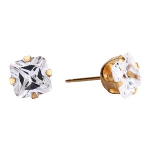 8x8mm Cubic Zirconia Princess Cut Gold Plated over Surgical Stainless Steel