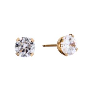 6mm Cubic Zirconia Gold Plated over Surgical Stainless Steel