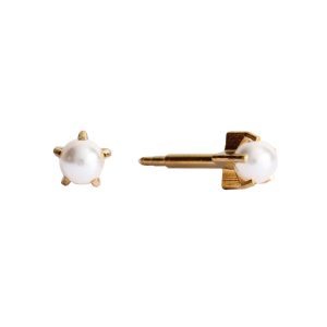 4mm White Pearl Tiffany Gold Plated over Surgical Stainless Steel