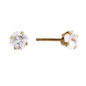 5x5mm Cubic Zirconia Princess Cut Gold Plated over Surgical Stainless Steel