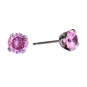 6mm Pink Cubic Zirconia Surgical Stainless Steel