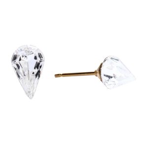 10x6mm Crystal Pear Gold Plated over Surgical Stainless Steel