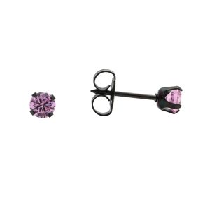 4mm Pink Cubic Zirconia Tiffany Black Surgical Stainless Steel