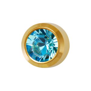 Large March Aquamarine Bezel Gold Plated over Surgical Stainless Steel