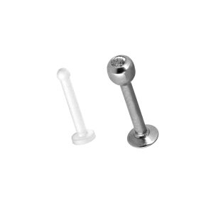 16G 5/19 Labret Crystal / Retainer Surgical Stainless Steel