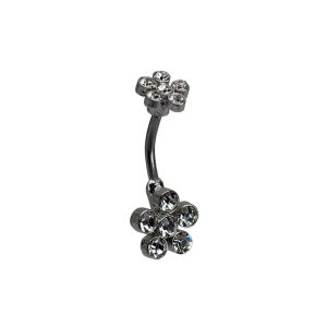 14G 10mm Navel Double Jewel - Flower Crystal Surgical Stainless Steel