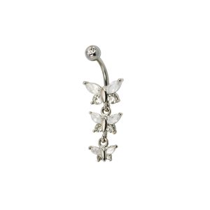 14G 10mm Navel Dangle Jewel - Butterfly Crystal Surgical Stainless Steel