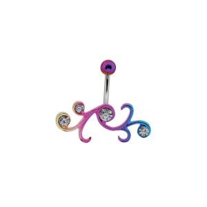 14G 10mm Navel Shape Tribal Rainbow Crystal Surgical Stainless Steel