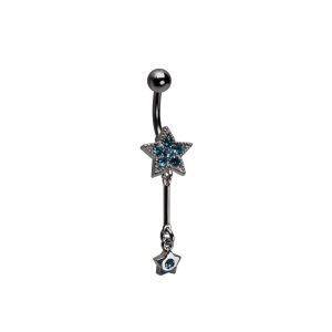 14G 10mm Navel Dangle Jewel - Star / Star Aqua Surgical Stainless Steel