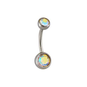 14G 10mm Navel Double Jewel AB Crystal Surgical Stainless Steel
