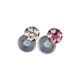 16G 3/8' Labret Daisy Crystal/Rose-Fuchsia/Retainer Surgical Stainless Steel