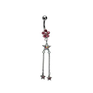14G 10mm Navel Dangle Jewel - Flower / Star Rose Surgical Stainless Steel