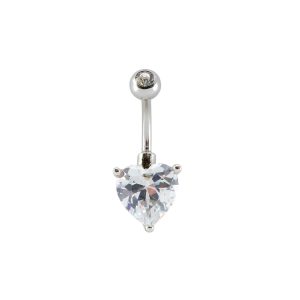 14G 10mm Navel Shape Double Jewel Crystal Maxi Heart Surgical Stainless Steel