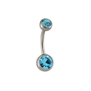 14G 10mm Navel Double Jewel Aqua Surgical Stainless Steel