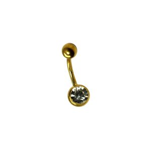 14G 10mm Navel Single Jewel Crystal Gold Plated over Surgical Stainless Steel