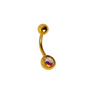14G 10mm Navel Single Jewel AB Crystal Gold Plated over Surgical Stainless Steel