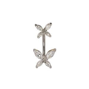 14G 10mm Navel Double Butterfly Crystal Surgical Stainless Steel