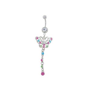 14G 10mm Navel Dangle Butterfly Rainbow Surgical Stainless Steel