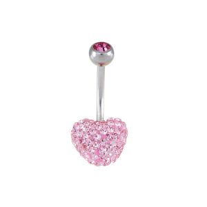 14G 10mm Navel Rose Multi-Stone Heart Sparkle Surgical Stainless Steel