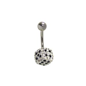 14G 10mm Navel Shape Multi-Stone Dice Crystal/Jetblk Surgical Stainless Steel