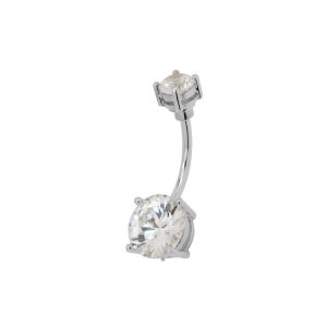 14G 10mm Navel Double Jewel Tiffany Crystal Surgical Stainless Steel